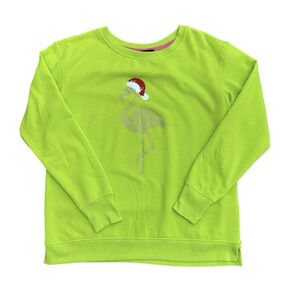 Christmas Flamingo Crew Neck Sweatshirt Women’s Size Small Lime Green Santa Hat